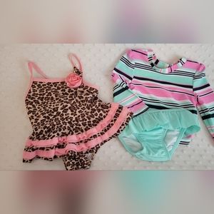 3 baby girl swimsuits, 2: size 9 month,  1: size 3 month.